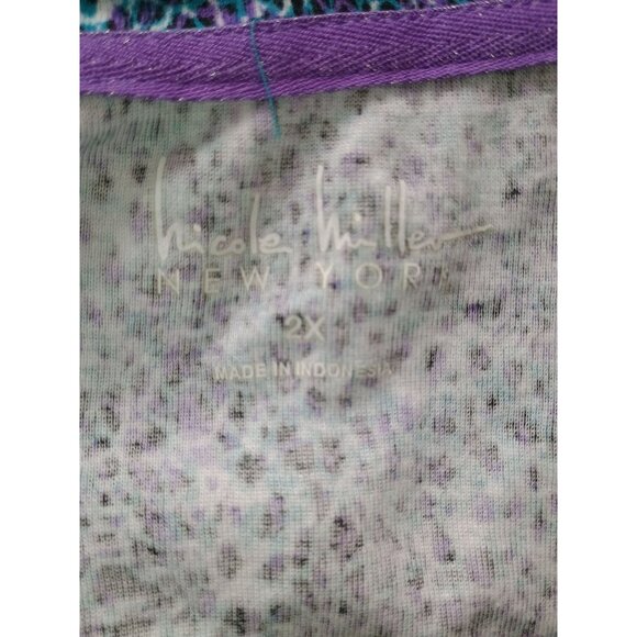 Womens NICOLE MILLER Purple Green Marbled Animal Print Shirt Sz 2x - Picture 5 of 8